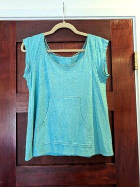 Medium Turquoise Bohemian Folk Farm Girl Tee Jersey Hemp Cotton Blend